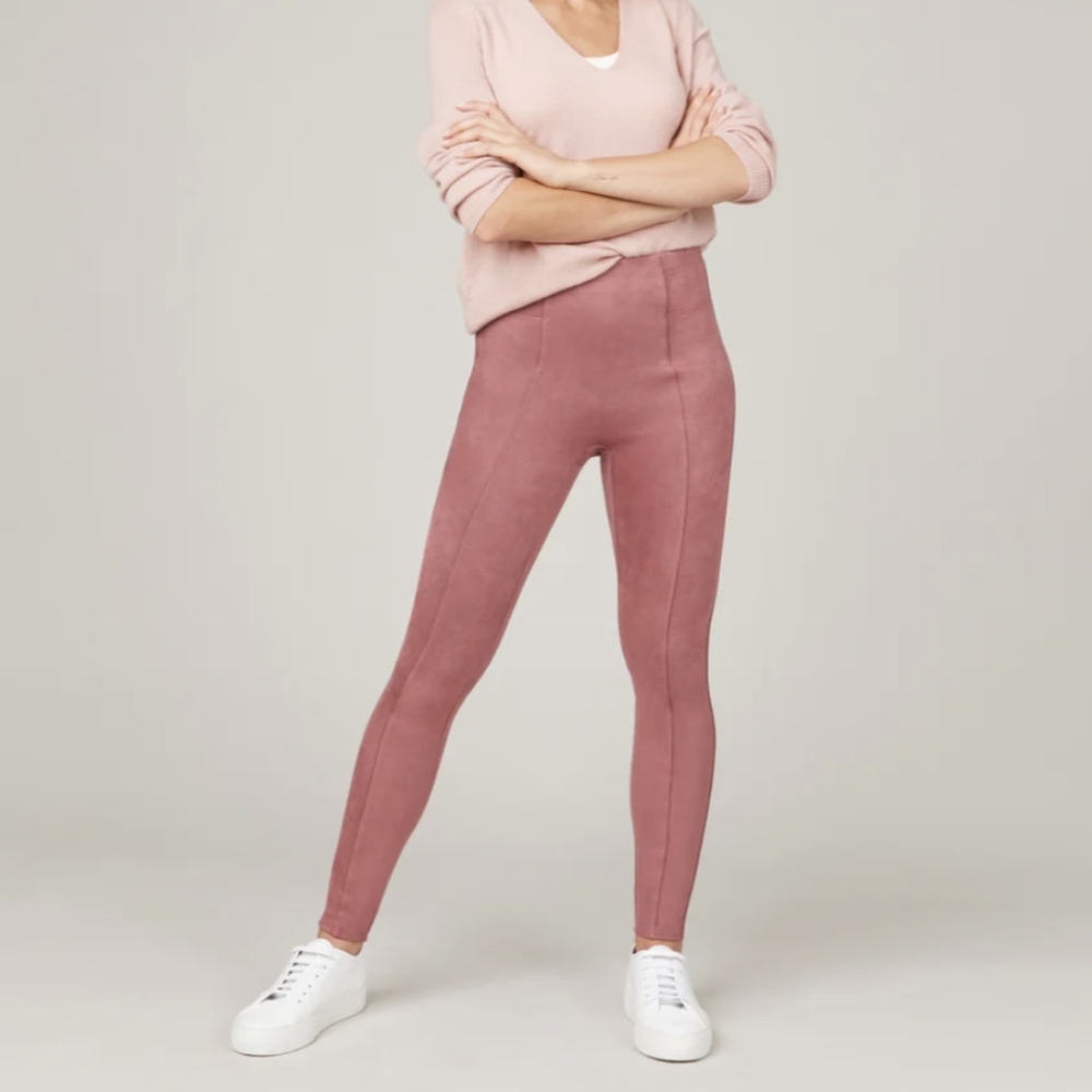 SPANX Faux Suede Leggings Women's Size Medium Tall in Rich Rose